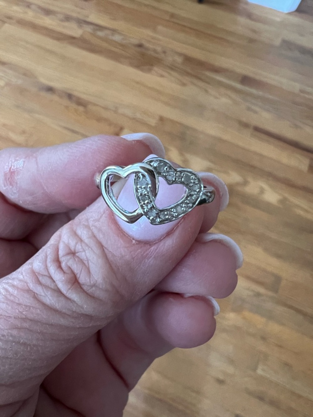 Macy's Sterling Silver Double Heart Ring with Diamond Accents - Sterling Silver - Picture 4 of 4